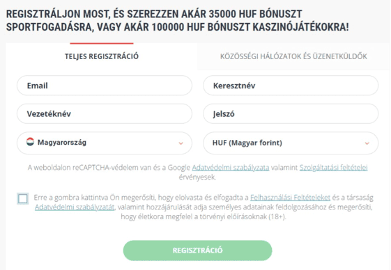 Registration at Bet22 casino